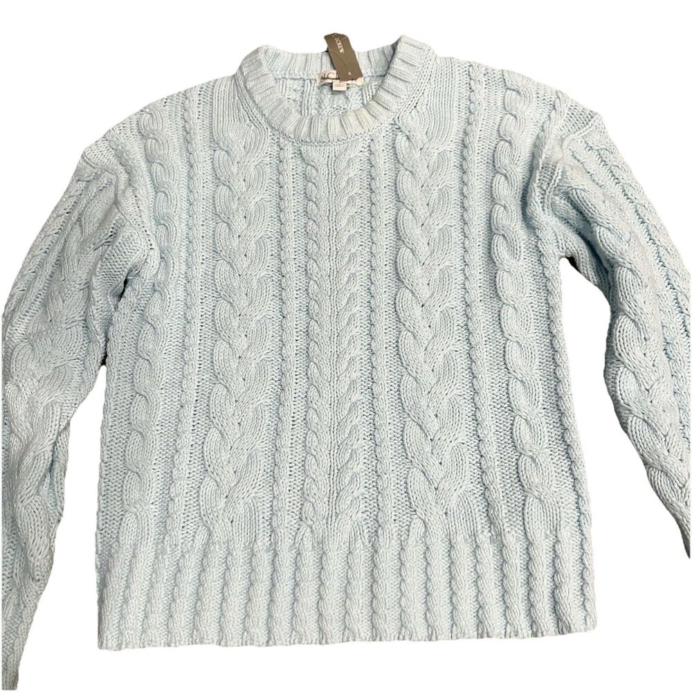 J Crew Cableknit Sweater Womens S Blue Cotton Crewneck Classic Spring - Picture 3 of 9